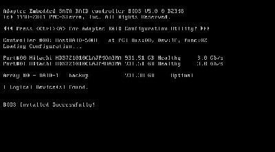 Сообщения в BIOS при инициализации Adaptec HostRAID