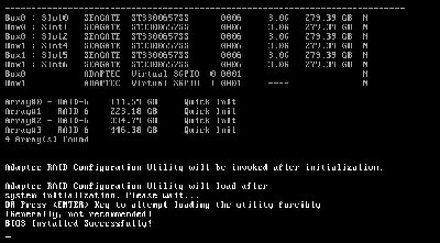 Сообщения в BIOS для Adaptec 5805Z при нажатии Ctrl+A